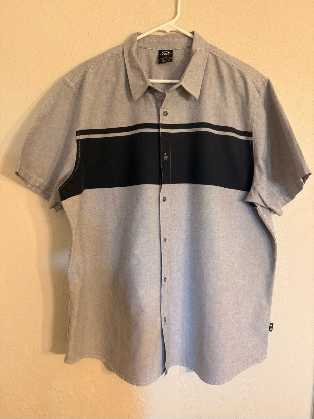 Oakley Gray Short Sleeve Button-Up with Dark Blue Chest Panel